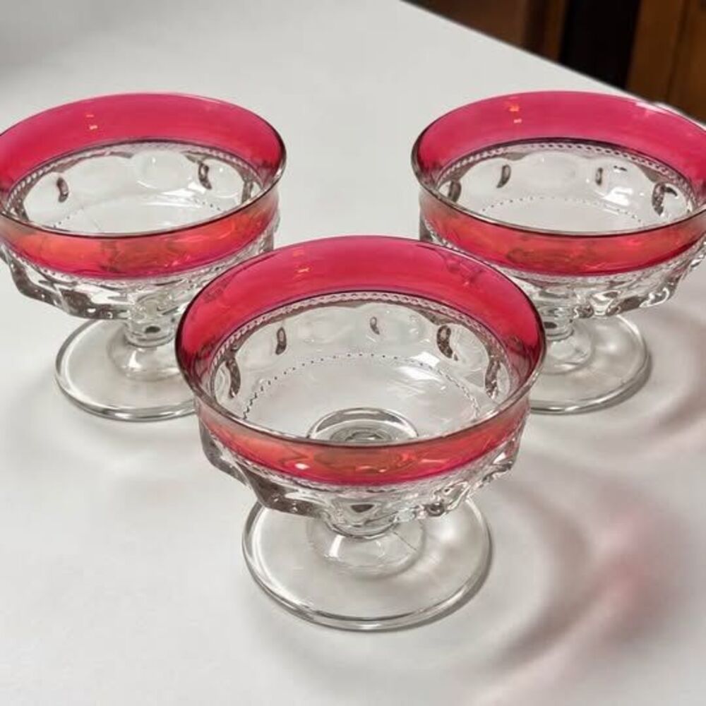 Set of 3 Vintage Indiana Glass King’s Crown Ruby-Flashed Dessert Cups